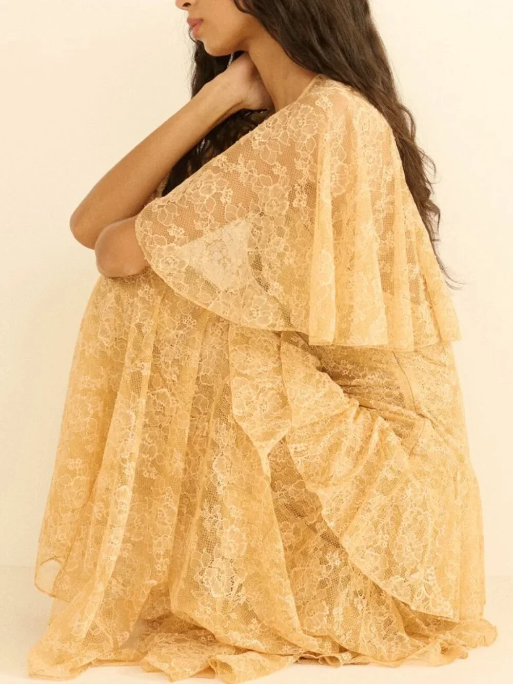 DOEN Gwyneth Maxi Dress Gown Beige Pearl Cream Lace - Picture 2 of 6